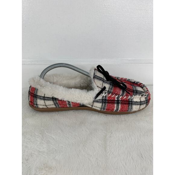 Sonoma Women’s Red Checkered Fur Slip-On Slippers Size 9-10 - Picture 5 of 9